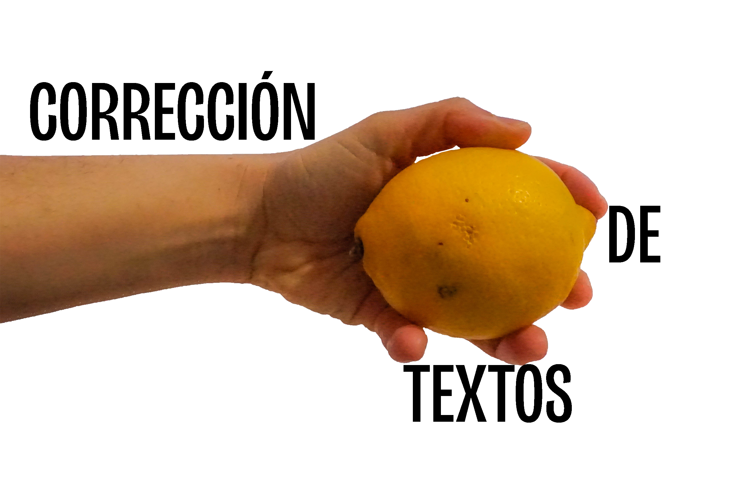 Título: Corrección de textos. Imagen de una mano sin fondo sujetando un limón.