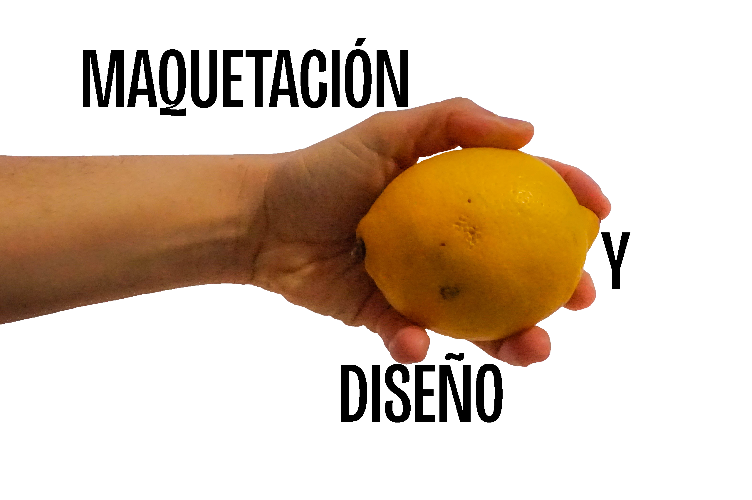 Título: Maquetación y diseño. Imagen de una mano sin fondo sujetando un limón.