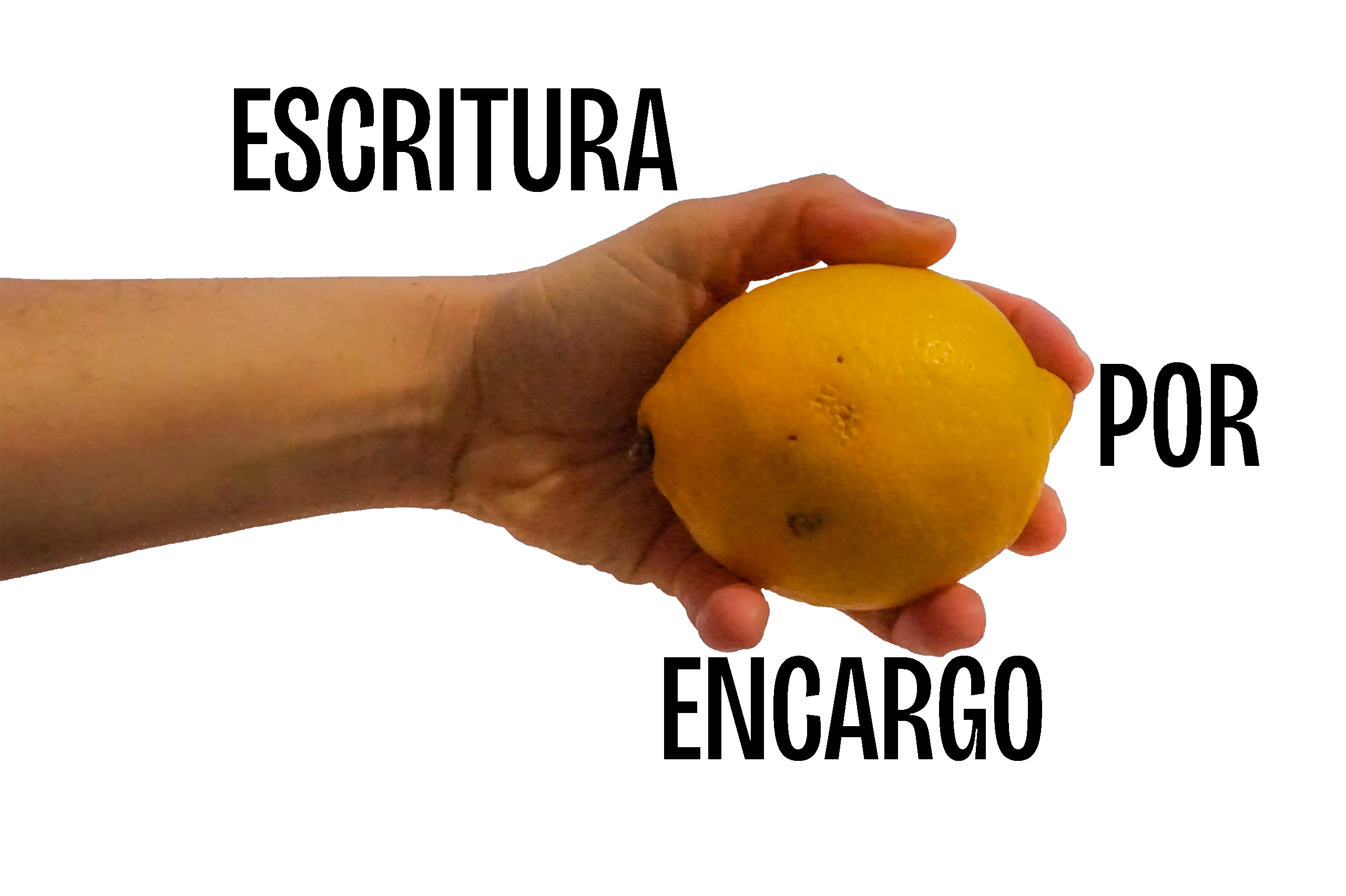 Título: Escritura por encargo. Imagen de una mano sin fondo sujetando un limón.