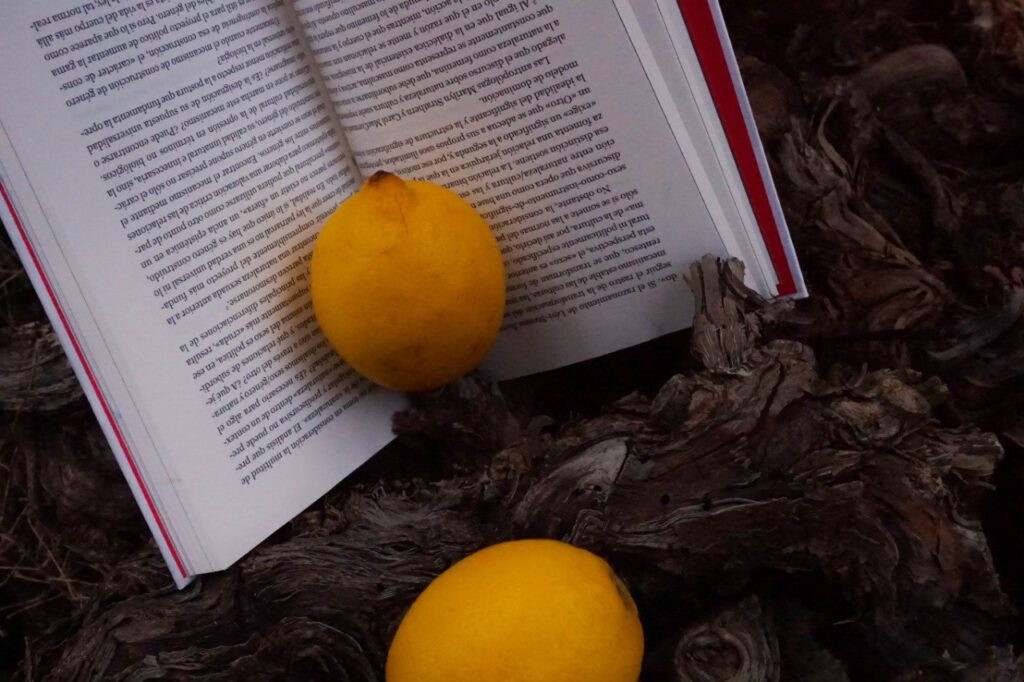 acompañamiento literario: unos limones sobre unas páginas de un libro